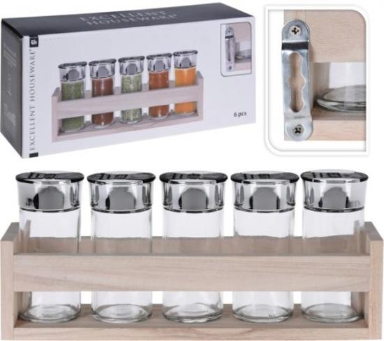 Haushaltswaren-guru Gewrzregal aus Holz mit 5 Glasbehlter, Gewrz Set