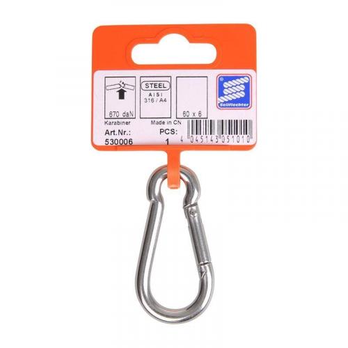 Seilflechter Karabiner 6x60mm, A4 RVS AISI 316, 670 daN
