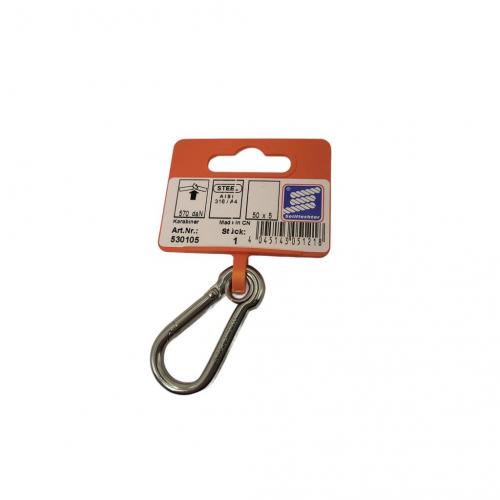 Seilflechter Karabiner 50x5mm Birnenform geschlossen, A4 RVS AISI 316, 570 daN