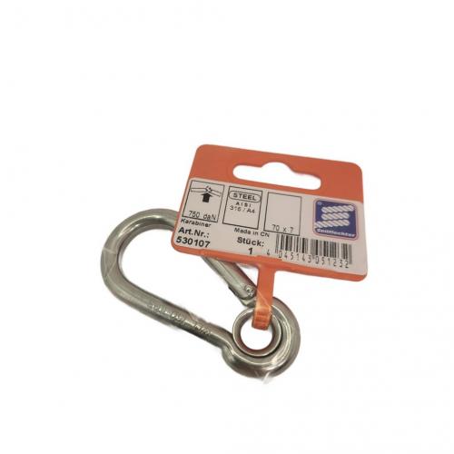 Seilflechter Karabiner 70x7mm Birnenform geschlossen, A4 RVS AISI 316, 750 daN