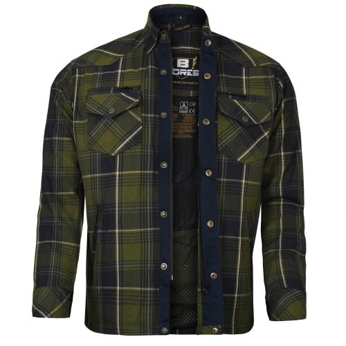 Bores Lumberjack Motorradhemd Herren - PREMIUM - gr�n/schwarz/wei� - XL