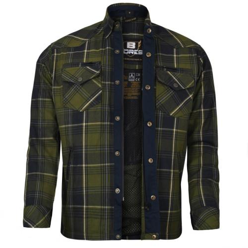 Bores Motorradhemd Herren Lumberjack PREMIUM Level AA Gr�n Schwarz Wei� XL