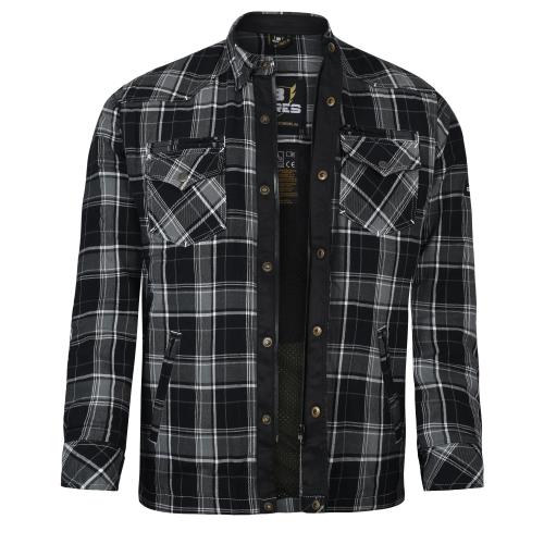 Bores Lumberjack Motorradhemd Herren - PREMIUM - grau-schwarz-weiss - 2XL