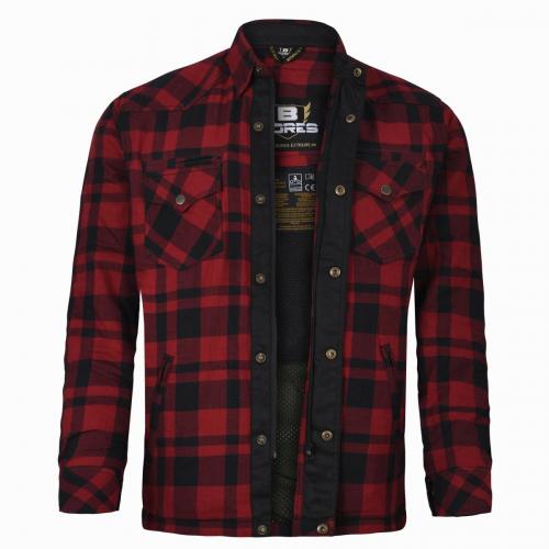 Bores Motorradhemd Herren Lumberjack PREMIUM Level AA dunkelrot Schwarz 8XL